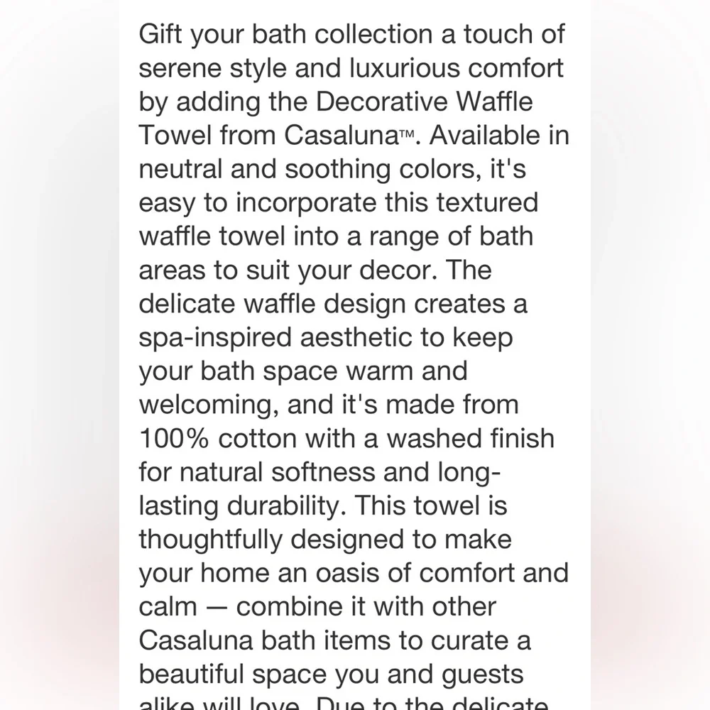 CASALUNA NWT 100% cotton waffle bath towel -gray